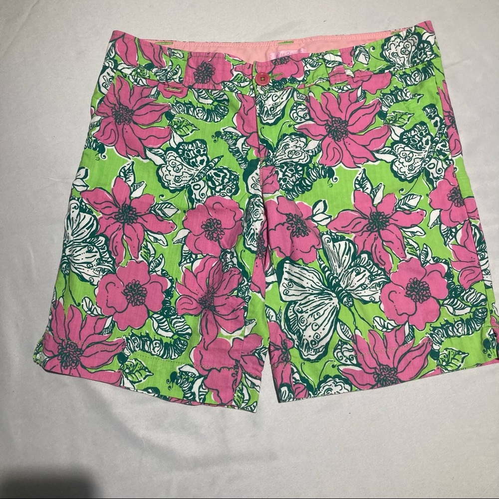 Lilly Pulitzer Bermuda Shorts Bloomin' Cocoonin' Pink Green Butterfly Size 8